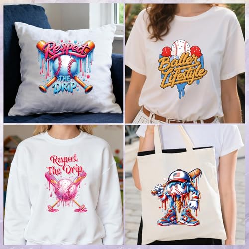 Wxiben Baseball Iron on Transfers for T-Shirts - 20 Pcs Baseball Sport Team Dtf Transfers Ready to Press Ice Cream Base Ball Transfer Vinyl Stickers Iron on Decals for Clothing Pillows Bag DIY Crafts - style: Baseball