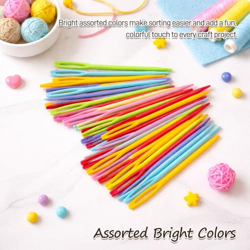 Mnvhoky Large Eye Plastic Yarn Needles Set, 7cm Knitting and Crochet Sewing Needles for Beginners, Colorful Weaving Tapestry Needles for DIY Craft Projects,200PCS