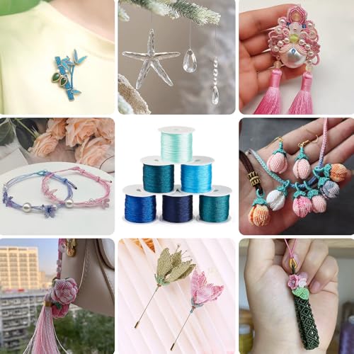 KISSITTY 328 Yards 6 Rolls Polyester Braided Metallic Thread Jewelry Beading Thread Embroidery Threads Thin Beading String for Embroidery DIY Braided Bracelets Sewing Craft Bead Weaving Jewelry Making - style: Assorted 5