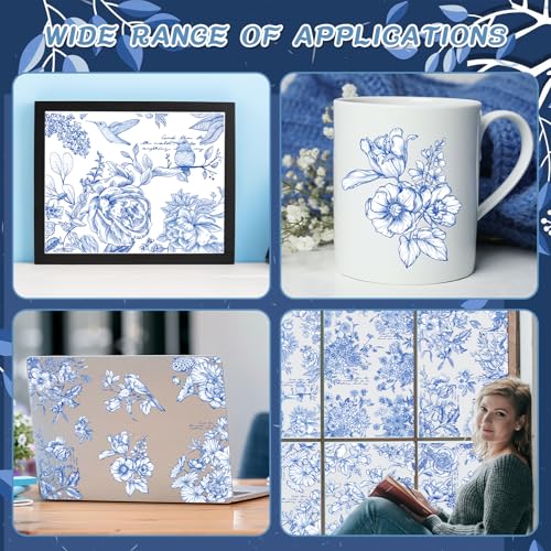 Wxiben 6 Pcs Vintage Blue Flower Rub on Transfers for Crafts and Furniture - style: Blue Flower