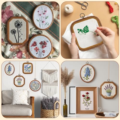 10Pcs Embroidery Hoop Frame, 10 Sizes Imitated Wood Cross Stitch Hoop, Oval Square Rectangle Embroidery Hoop for Cross Stitch, DIY Sewing Craft, Hanging Ornaments Decor, 5 Shape
