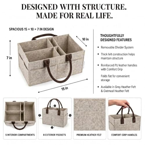 Felt Diaper Caddy Organizer, Nursery & Car Organizer - color: Oatmeal