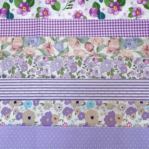 Cotton Fabric DIY Making Supplies Quilting Patchwork Fabric Fat Quarter Bundles DIY for Quilting Cotton Patchwork Cushions (Purple Big Flowers, 20" x 20") - color: 7pcs Purple Big Flowers, size: 20" x 20"