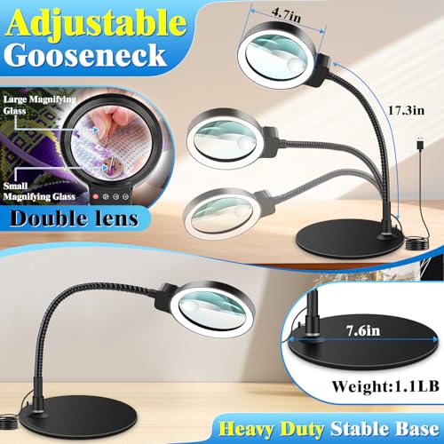 10X 30X Magnifying Glass with Light and Stand, LED Desk Lamp for Close Work - color: Black