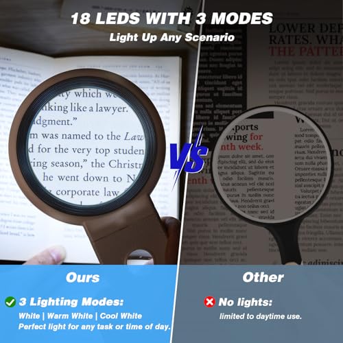 Magnifying Glass with Light and Stand, Foldable Handheld Magnifying Glass 18 LED Illuminated Lighted Magnifier for Macular Degeneration, Seniors Reading, Close Work, Coins, Jewelry White - color: White