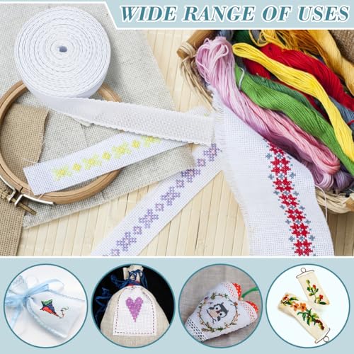 BENECREAT 14.8yd x 1.4in Aida Band with White Edge, Cross Stitch Fabric for Embroidery Needlework Bookmark DIY Crafts, 0.7mm Thick - color: White Edge