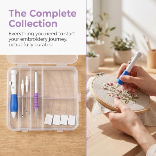 TROUVAILLE Punch Needle Tool, Embroidery Stitching Punch Needles Set, Embroidery Pen TPR Handle DIY Sewing Threading Device