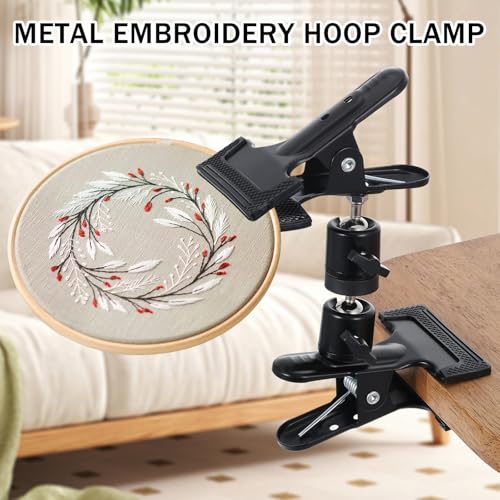 Adjustable Portable Metal Embroidery Hoop Stand Holder，Black Cross Stitch Hoop Holder with 360° Rotation Needlepoint Hoop Stand,Cross Stitch Stand Suitable for Embroidery Hoops
