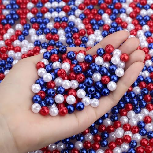 DUQGUHO Red White and Blue Beads, 8mm Patriotic Beads for Crafts - color: Red&Blue&White, size: 8mm