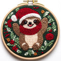 DIY Punch Needle Kits Cartoon Sloth with Christmas with Hoop 20x20cm-3 - color: 07-Christmas Sloth
