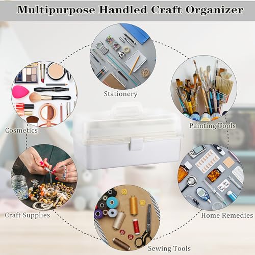 Tackle Box, 16-Inch Extra Large Art Storage Box with 3-Layer Folding Trays - color: White