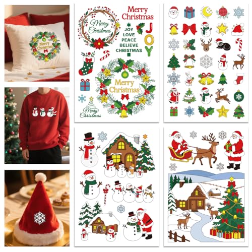 GLOBLELAND 4 Sheets Christmas Winter Water Soluble Embroidery Pattern - color: Christmas Winter