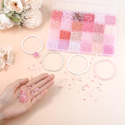 LAIDANLA 7500pcs Pink Glass Seed & Bugle Tube Beads Kit for Jewelry Making - color: Pink