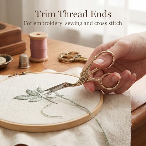 BIHRTC Gold Vintage Plum Blossom Scissors and Classic Crane Design Sewing