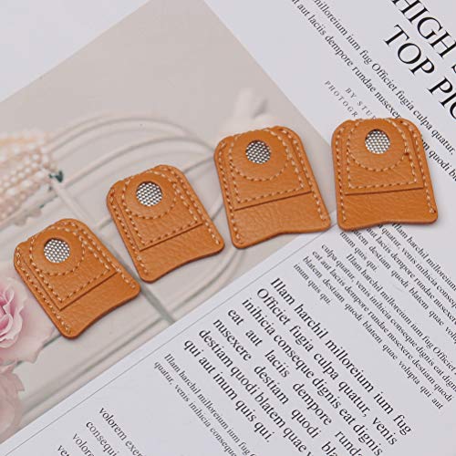 4-Piece Leather Finger Protector Coin Thimble Pads for Hand Sewing Quilting Knitting Pin Needles Craft DIY Tools, 2 Sizes