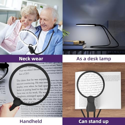 6X Hands-Free Neck Magnifying Glass with Light for Seniors - size: Without handles