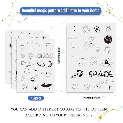Craftdady Constellation Planets Water Soluble Stabilizer for Embroidery 60Pcs Fabric Universe Spaceship Hand Embroidery Paper Wash Away Sewing Patterns for Stitch Craft Supplies - color: Universe