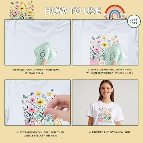 Dtf Transfers Ready to Press - 20Pcs Mother's Day Iron on Transfers for Tshirts, Floral Mama Iron on Decals Patches, Flower Mama Heat Transfer Stickers for Clothes Pillows Bag DIY Crafts - color: Mama 554