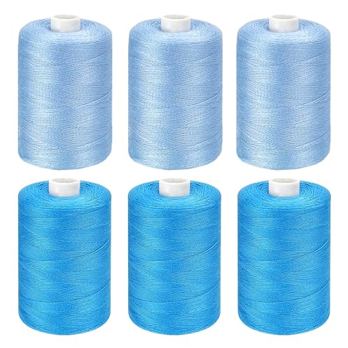 Blue Thread for Sewing, 6 Spools of 1000 Yards Polyester Quilting Thread - color: Blue+BabyBlue