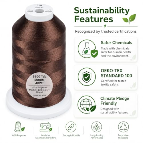 Simthread 5500Yds/5000M 40WT Polyester Embroidery Thread Dark Brown 058 - color: Dark Brown-058