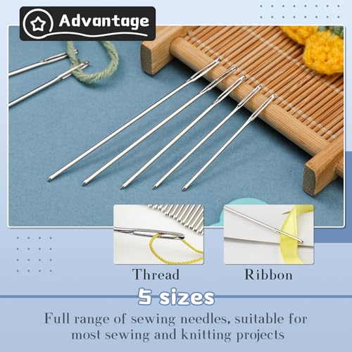 TLKKUE 100Pcs Steel Large-Eye Blunt Needles, Tapestry Needle 5 Sizes - color: Silver-2, size: 5 sizes/100 pcs