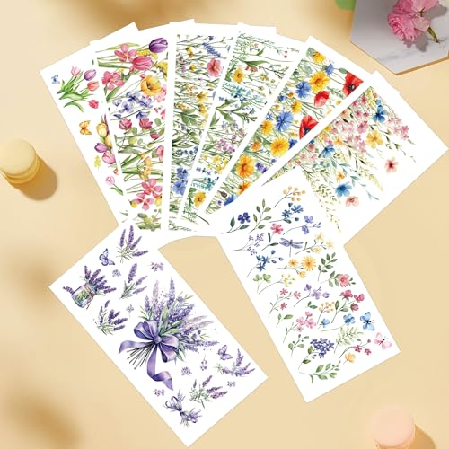 8 Pcs Spring Wildflower Rub-On Transfers for Furniture & Crafts - style: Spring Wildflower