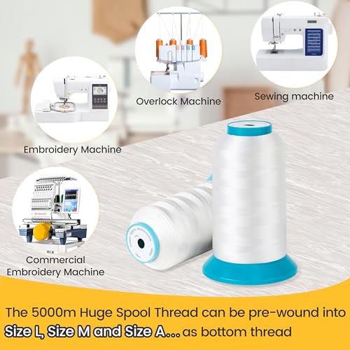 New brothread 2×5000M(5500Y) Huge Spools of Bobbin Thread- White - color: 2XWHITE