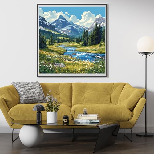 Moohue 14ct Counted Cross Stitch Kits for Adults Mountains River Flowers Printed Stamped Cross Stitch Patterns Kits Cross Stitch Supplies (Mountains River Flowers) - color: Mountains River Flowers