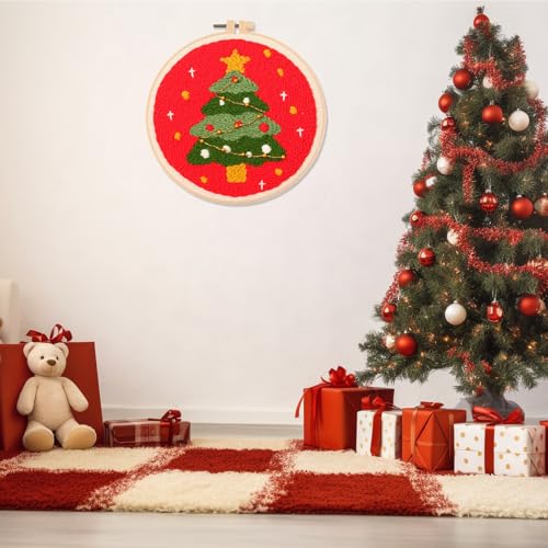 artcici Punch Needle Kit for Beginners with Christmas Tree Pattern Tool and Yarn, Easy Embroidery Rug Hooking Set - color: Christmas