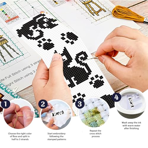 FREEBLOSS 6 Set Cross Stitch Bookmark Kits 11CT 8"x2.4" Black Cat Theme - style: Sketched kitten