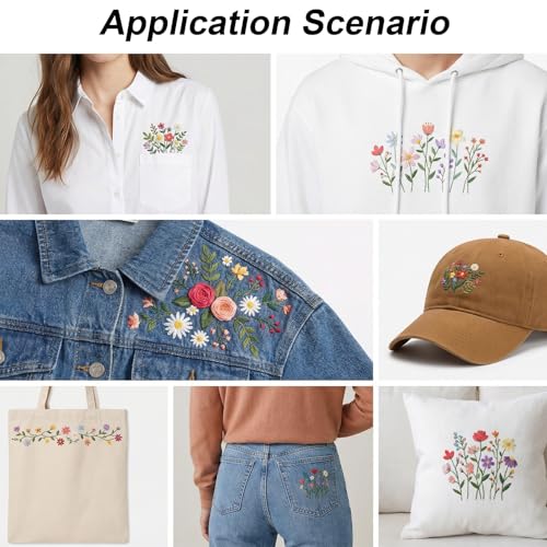 RAHHLIZS 50 PCS Water Soluble Embroidery Patterns, Stick and Stitch Embroidery Paper Wash Away, Pre-Printed Floral Transfer Paper Stabilizers for Hand Sewing Beginners Adults