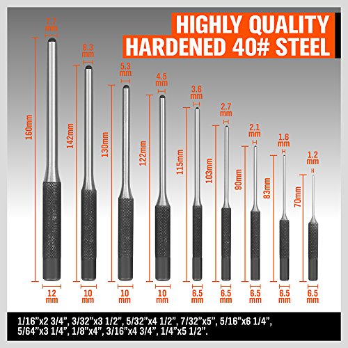 HORUSDY 9 Pieces Roll Pin Punch Set, Removing Repair Tool with Holder for Automotive, Watch Repair, Jewelry and Craft (Pack of 2) - size: 9 Pieces Roll Pin Punch Set (Pack of 2)