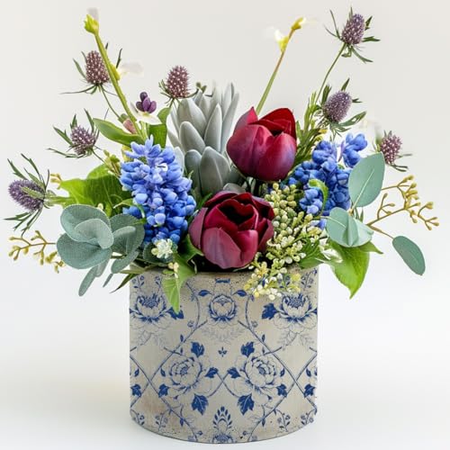 6 Sheets Vines, Roses, Peonies Rub On Transfers for Crafts and Furniture, DIY Craft Vinyl Waterproof Transfers Stickers for Wood Furniture, Door, Windows, Gifts and Home Decor 6x12” - style: Retro Blue Pattern
