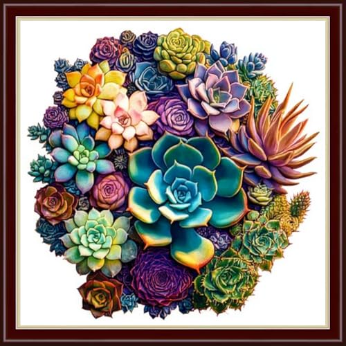Dimensean Stamped Cross Stitch Kits Full Range of Embroidery Patterns Starter Kits for Beginners Adult DIY Cross Stitches Needlepoint Kits 11CT-Colorful Succulent Plants 18x18 inch - color: Arts kits 43
