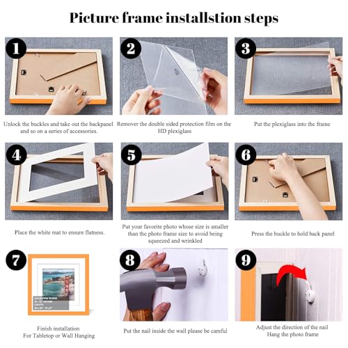 12x12 Wood Picture Frames for Wall Hanging or Tabletop,Diamond Painting Frame Baby Scan Picture Frames with 2 Mats Display 8x8 or 10x10 for Family Walls Decoration,Anniversary,Wedding,Christmas(Orange) - color: Orange, size: 12x12 inch