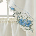 GOHD Lily Fragrance 3pcs Colorful Embroidery Kitchen Cafe Curtain Set.Blue - color: Blue