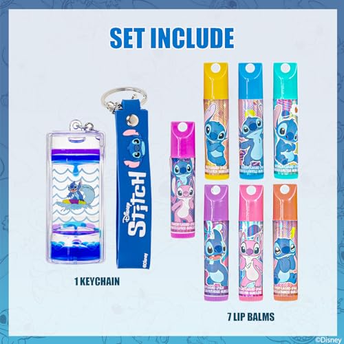 Stitch Keychain Lip Balm Set, 7-Piece Plant-Based, Ages 3+ - color: Stitch