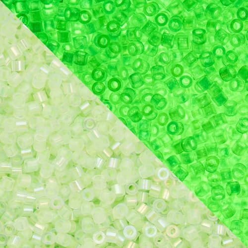 John Bead 25g Cylin Beads Light Green Glow in Dark AB 11/0 Glass Cylindrical Seed Beads for Jewelry Bracelets Necklaces Earrings Making Embroidery - color: Light Green Glow in Dark AB
