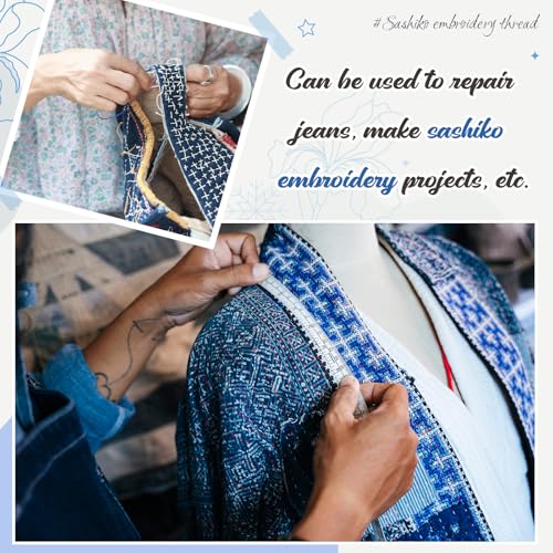 Zeyune 12 Pcs Sashiko Thread Kit with Needles, Blue, 100% Cotton 20m Each - color: Blue