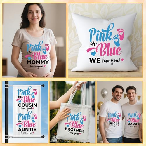 16 Sheets Gender Reveal Iron on Transfers for T-Shirts - style: Pink or Blue