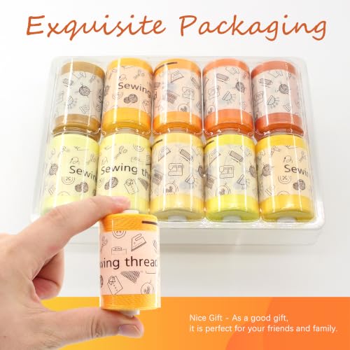 Sewing Thread 10 Color Sewing Industrial Purpose 1000 Yards Per Spool 40S/2 Polyester for DIY Sewing Machine,Embroidery Machine,Hand Sewing (Yellow) - color: Yellow