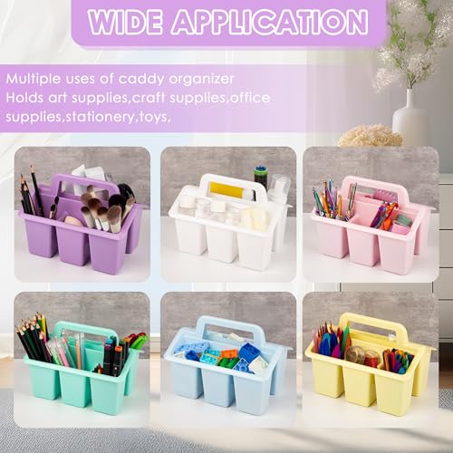 Plastic Caddy With Handle,Protable Classroom Craft Caddy, 6-pack Storage Caddy For Pencil,Pen,Craft Tools (Pastel Color) - color: Pastel Color