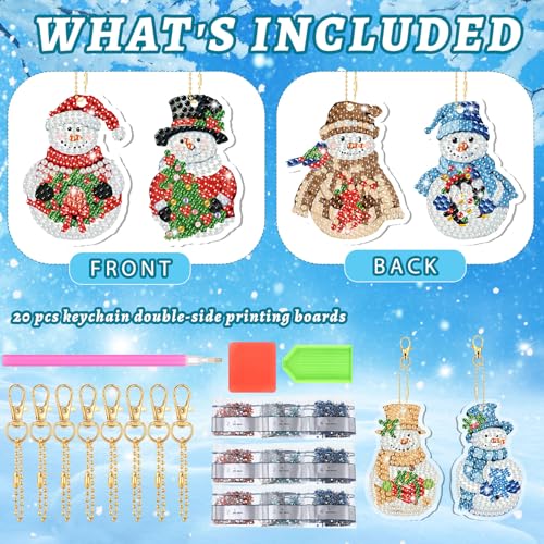 20 Pcs Christmas Diamond Art Ornaments Diamond Painting Keychain Kits - style: Snowman