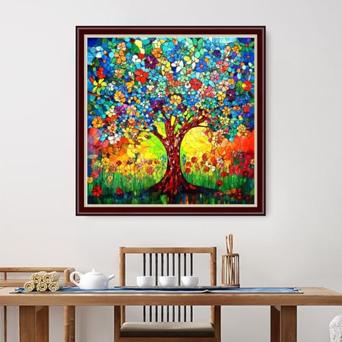 Dimensean Stamped Cross Stitch Kits Full Range of Embroidery Patterns Starter Kits for Beginners Adult DIY Cross Stitches Needlepoint Kits 11CT-Colorful Tree of Life 18x18 inch - color: Arts kits 35