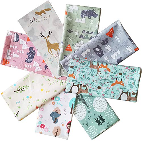 8 pcs/lot Fat Quarter Fabric Bundles 100% Cotton 19.69'' x 19.69'' (50 x 50cm) Quilting Cotton Craft Fabric Pre-Cut Squares Sheets for Patchwork Sewing Quilting Crafting, Forest Pattern. - color: M-3