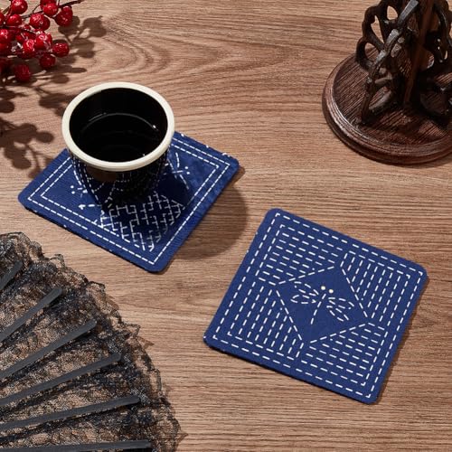 FREEBLOSS 4 Set DIY Sashiko Coaster Kit Dragonfly Sashiko Kit Beginner Flowers Embroidery Kits with 4 Sashiko Coaster Samplers Japanese Embroidery Kits for Adults for Art Craft Gift