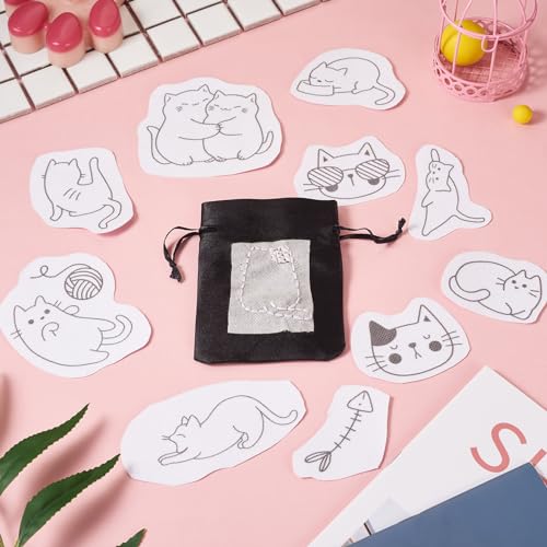 Magibeads 57 Patterns Cat Water Soluble Embroidery Patterns Kitten Paw Print Cartoon Animal Pet Stick and Stitch Transfer Embroidery Paper for Hand Sewing Beginners Starter Adult - color: Cat