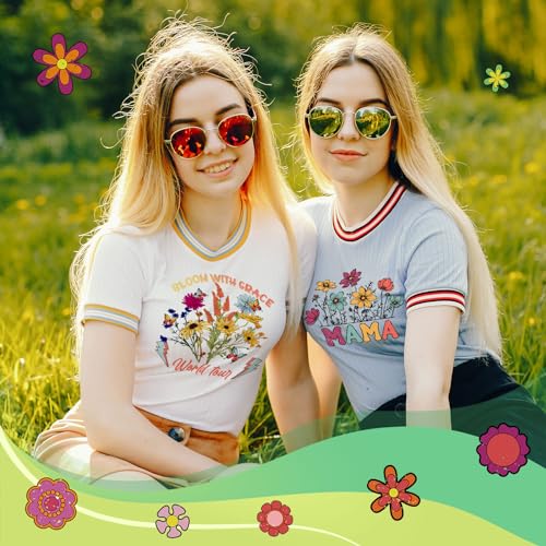 Estune 30 Pcs Retro Groovy Iron on Transfers Mama Boho Floral Heat Transfer Vinyl Vibes Iron on Decals Patches DTF Transfers Stickers Ready to Press for T Shirts Jacket Bag Hat DIY - style: Groovy