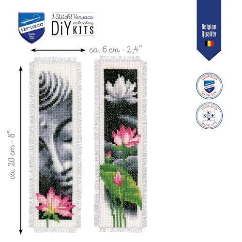 Vervaco Cross Stitch Bookmark Kit Lotus and Buddha (Set of 2) 2.4" x 8" - size: 40 x 2 x 20 cm