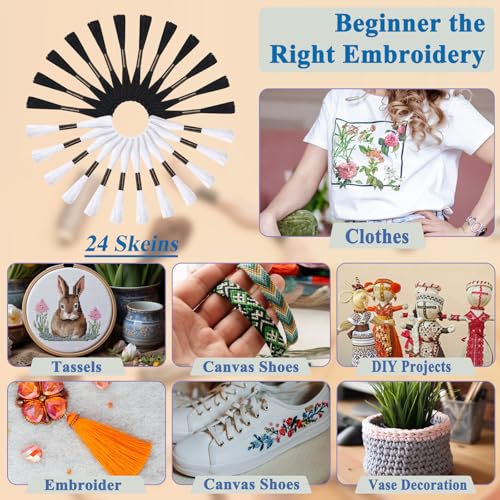 Amrules Friendship Bracelet String, 24 Pcs Embroidery Floss, Black & White - color: Black and White, size: 24 Skeins